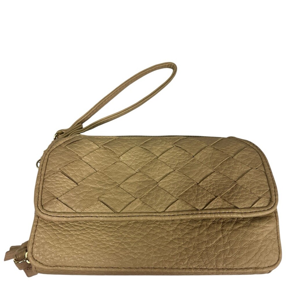 Bueno Wristlet Wallet Clutch Womens Small Beige Woven Zip Around 8x5